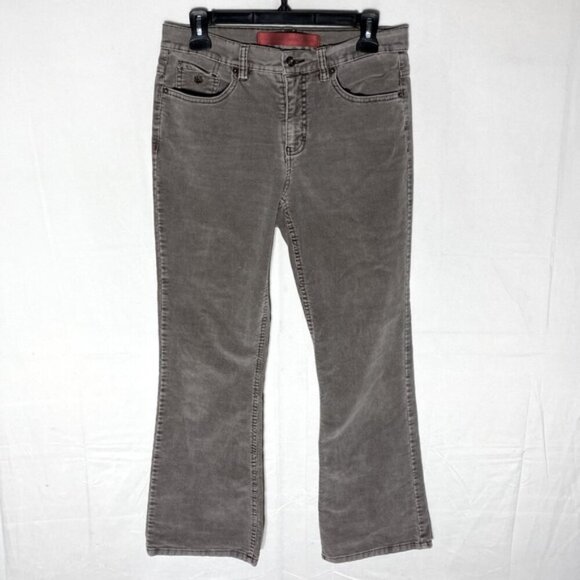 SOLD-Vintage Gloria Vanderbilt Greige Corduroy Med Rise Boot Cut Flare Pants 8P - Picture 1 of 16